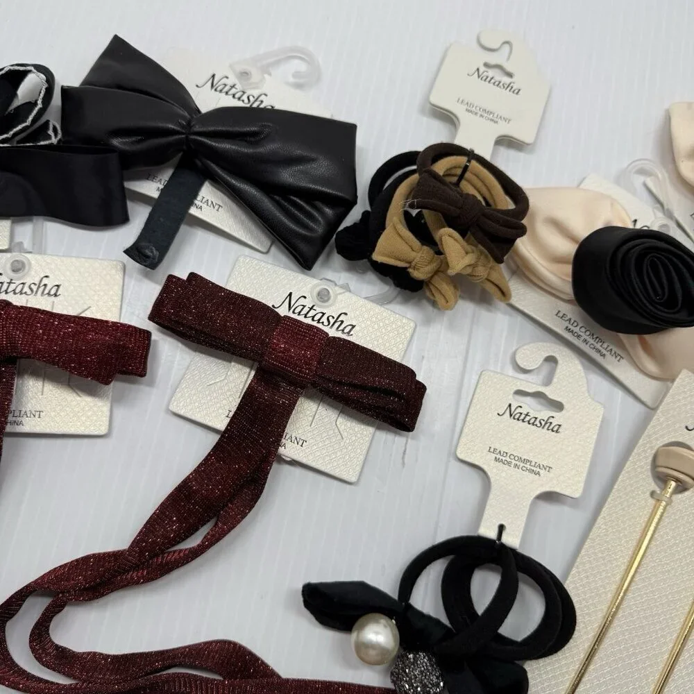 Natasha Hair Accessories Bundle Bows Scrunchies Barrettes Clips Chic Set New